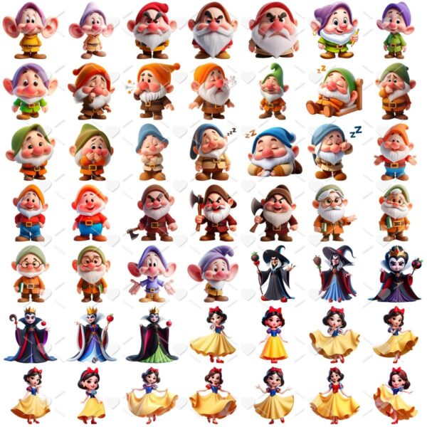 Ilustrações Branca de Neve e Os Sete Anões Png Baby 3D