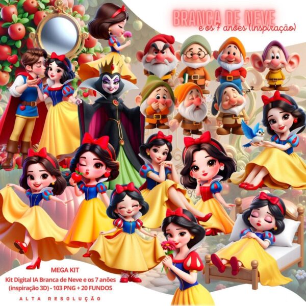 Ilustrações Branca de Neve e Os Sete Anões Png Baby 3D