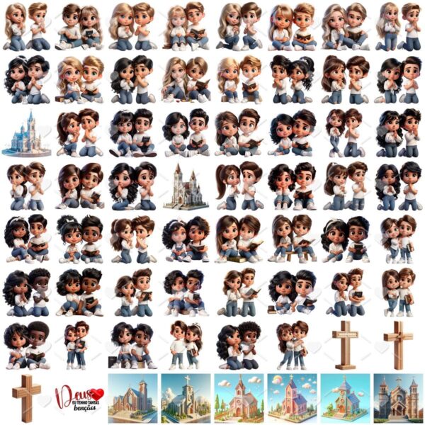 Ilustrações Casal Cristão Png Fofo Kit Digital Namorados