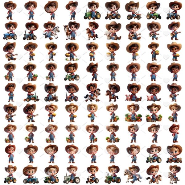 Ilustrações Fazendinha Menino Cute 3D Fofo Imagens Png