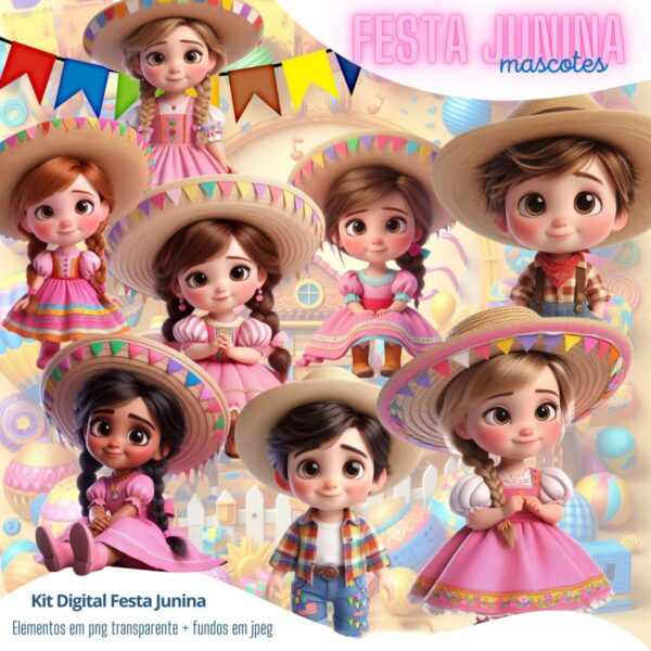 Ilustrações Festa Junina Elementos Fofos 3D Mascotes Png