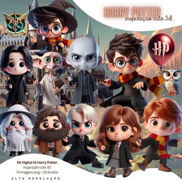 Ilustrações Harry Potter 3D Png Bebe Baby Fofo Kit Digital
