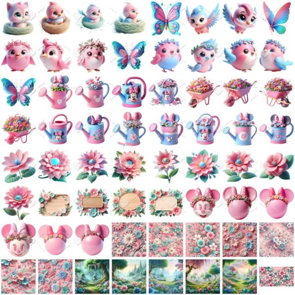 Ilustrações Jardim da Minnie Rosa Cute 3D Fofo Imagens Png