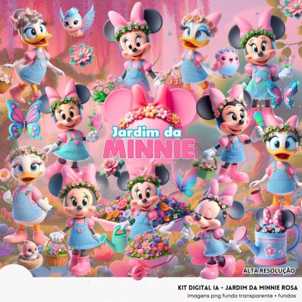 Ilustrações Jardim da Minnie Rosa Cute 3D Fofo Imagens Png