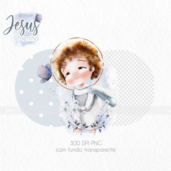 Ilustrações Jesus Menino Kit Digital Santinhos em Aquarela