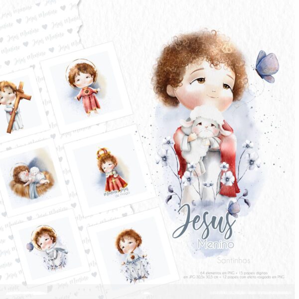 Ilustrações Jesus Menino Kit Digital Santinhos em Aquarela