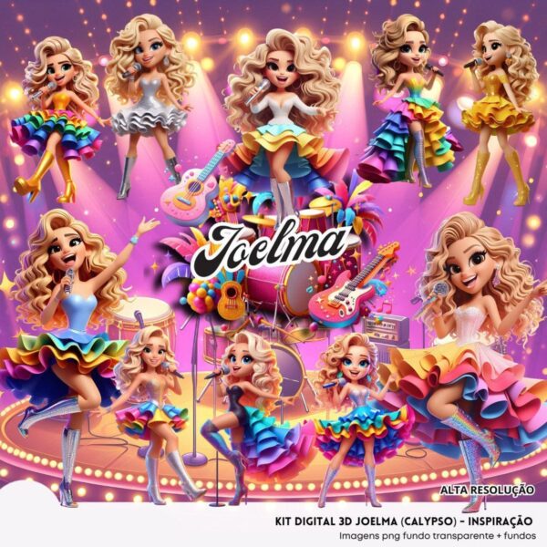 Ilustrações Joelma Calypso Png Fofo Kit Digital 3D Menina