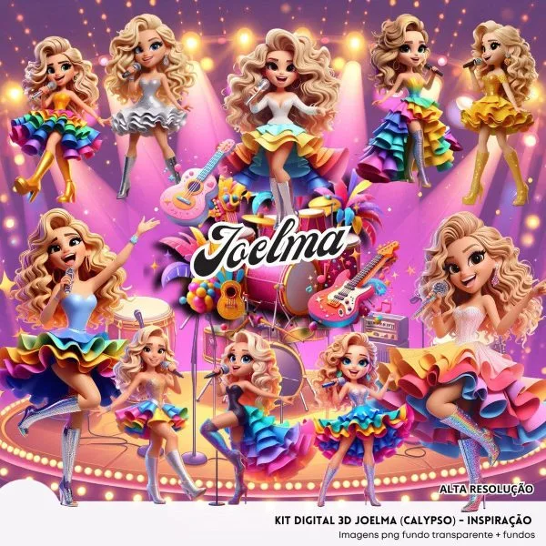 Ilustrações Joelma Calypso Png Fofo Kit Digital 3D Menina