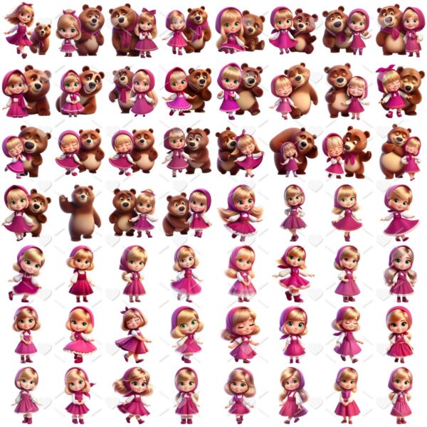Ilustrações Masha e o Urso Cute 3D Fofo Imagens Png