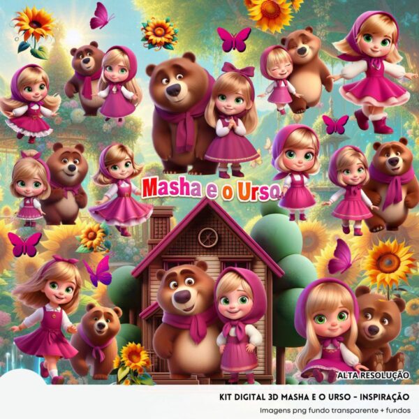 Ilustrações Masha e o Urso Cute 3D Fofo Imagens Png
