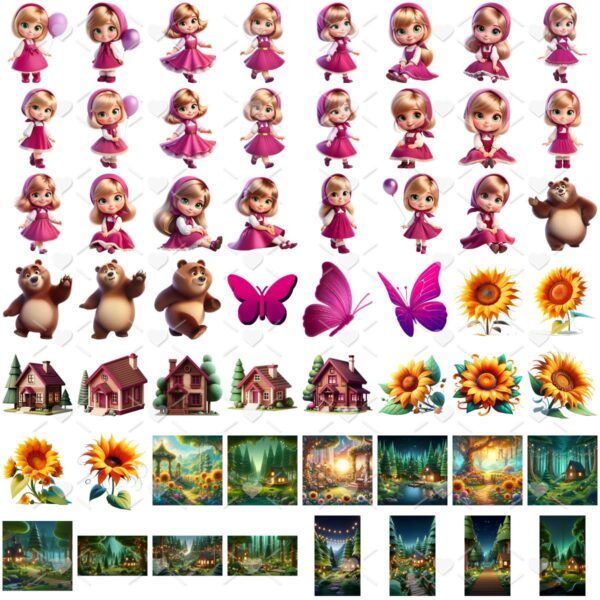 Ilustrações Masha e o Urso Cute 3D Fofo Imagens Png