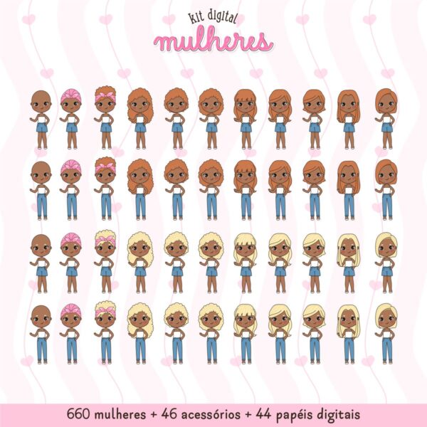 Ilustrações Mulheres P Montar Diferentes Etnias + Acessórios