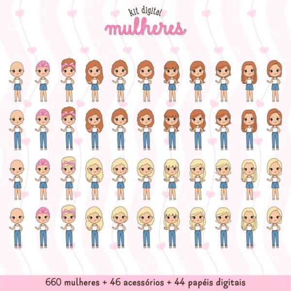 Ilustrações Mulheres P Montar Diferentes Etnias + Acessórios
