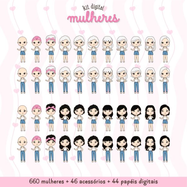Ilustrações Mulheres P Montar Diferentes Etnias + Acessórios