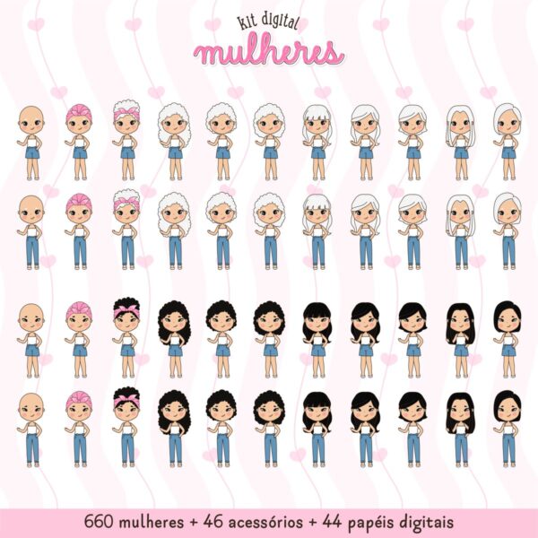 Ilustrações Mulheres P Montar Diferentes Etnias + Acessórios