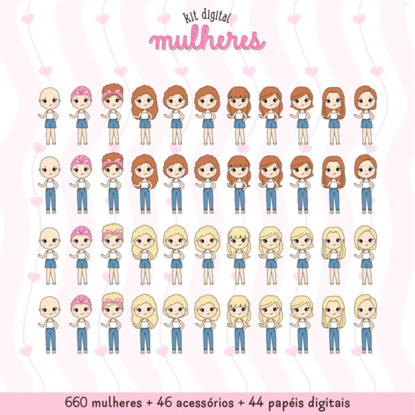 Ilustrações Mulheres P Montar Diferentes Etnias + Acessórios