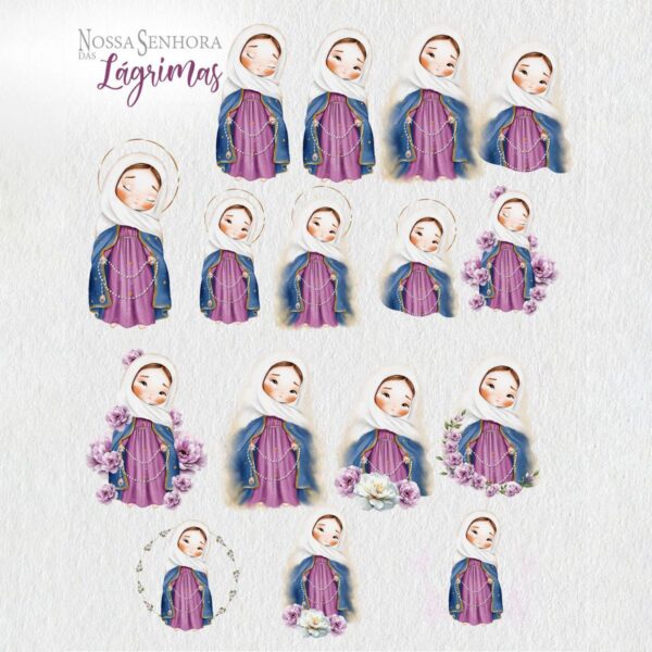 Ilustrações Nossa Senhora das Lágrimas Kit Digital Aquarela