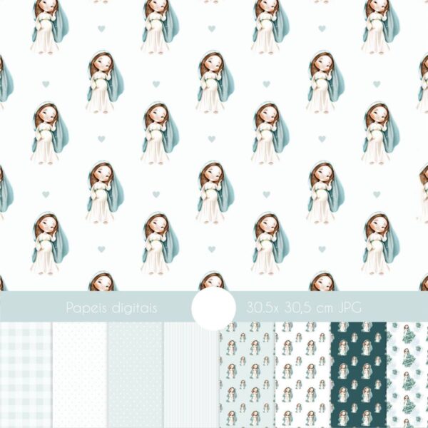 Ilustrações Nossa Senhora Grávida Kit Digital Santinhos Png