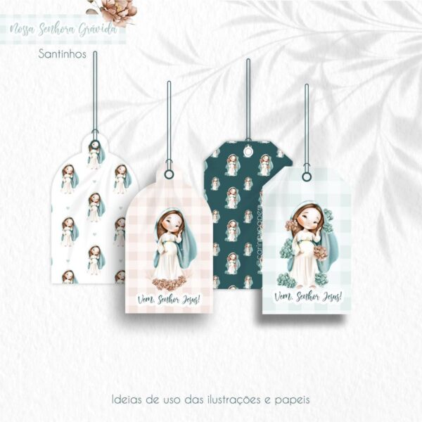 Ilustrações Nossa Senhora Grávida Kit Digital Santinhos Png