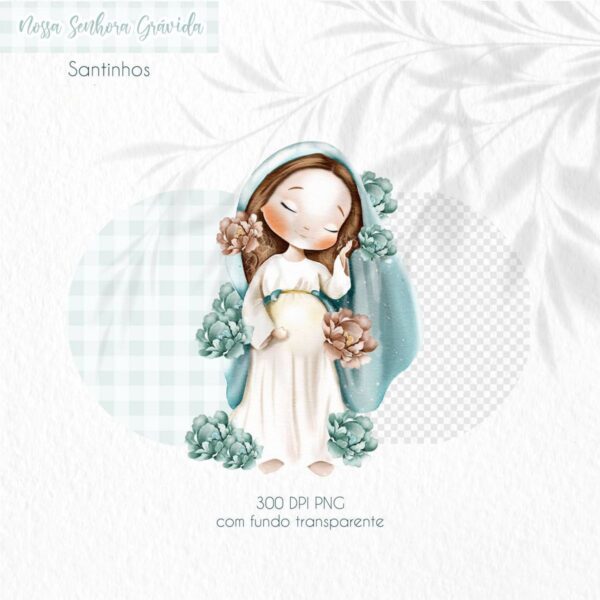 Ilustrações Nossa Senhora Grávida Kit Digital Santinhos Png