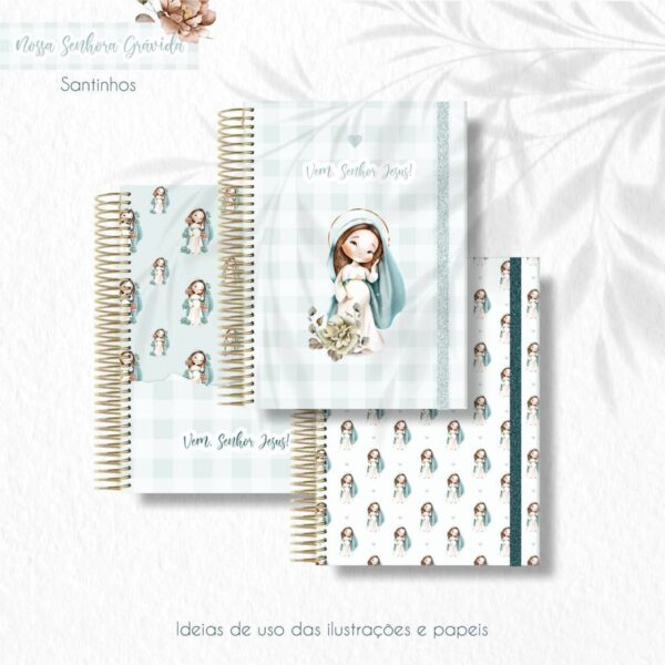 Ilustrações Nossa Senhora Grávida Kit Digital Santinhos Png