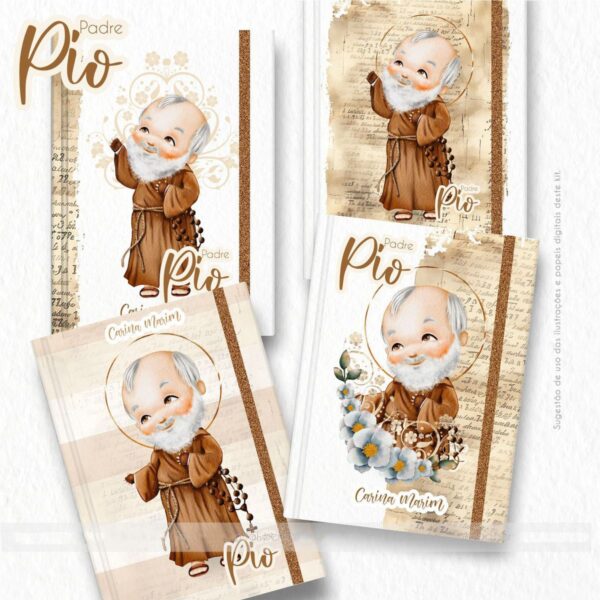 Ilustrações Png Padre Pio Kit Digital Santinhos Aquarelados