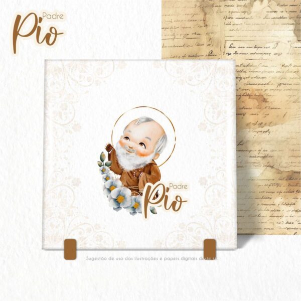 Ilustrações Png Padre Pio Kit Digital Santinhos Aquarelados