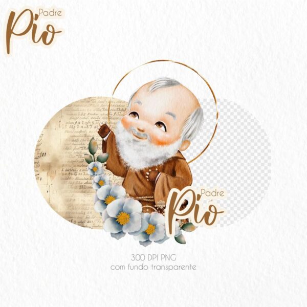 Ilustrações Png Padre Pio Kit Digital Santinhos Aquarelados