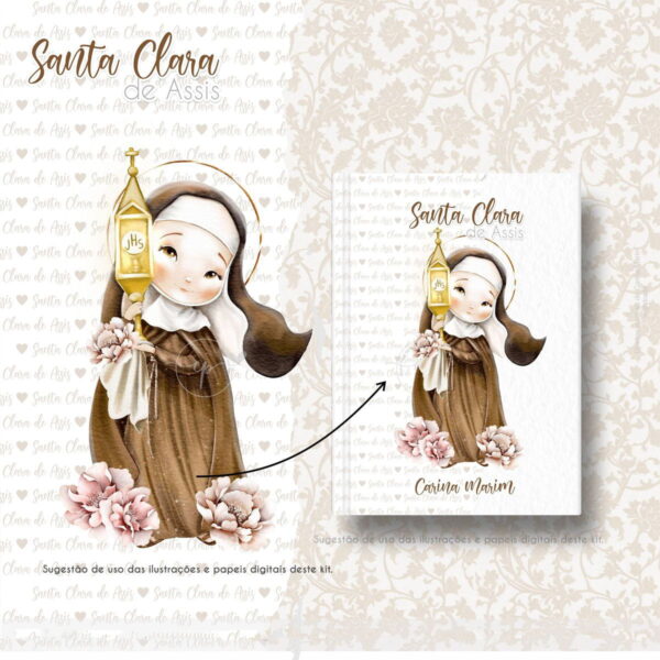 Ilustrações Png Santa Clara de Assis Kit Digital Santinhos