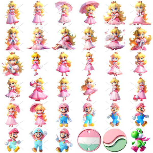 Ilustrações Princesa Peach e Mário Png Baby Fofo Kit Digital