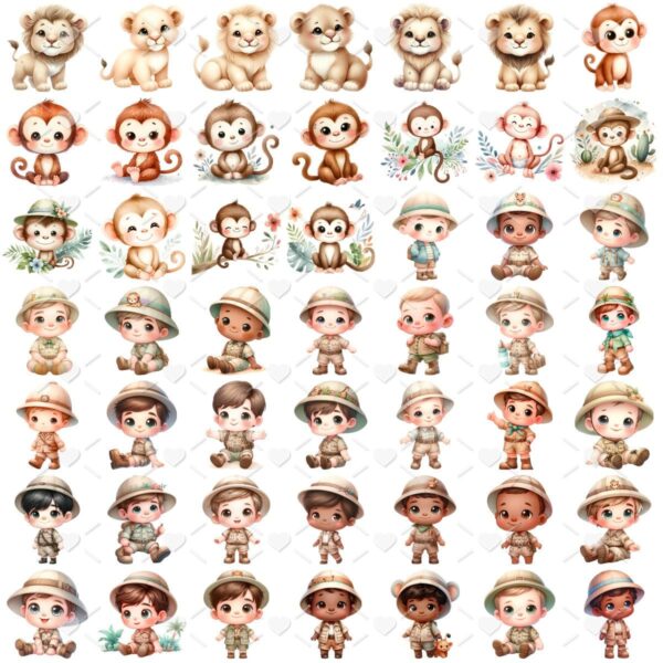 Ilustrações Safari Baby Aquarela Cute 3D Fofo Imagens Png