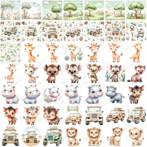 Ilustrações Safari Baby Aquarela Cute 3D Fofo Imagens Png