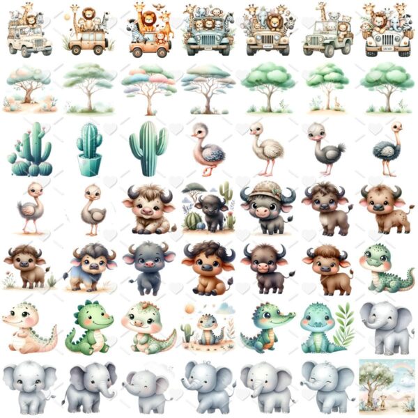 Ilustrações Safari Baby Aquarela Cute 3D Fofo Imagens Png