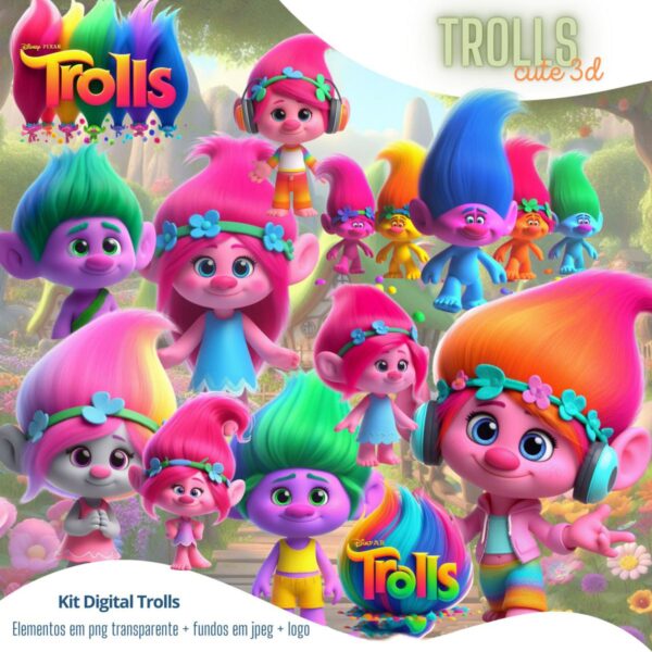 Ilustrações Trolls Kit Digital Ilustrações Imagens Estilo 3D