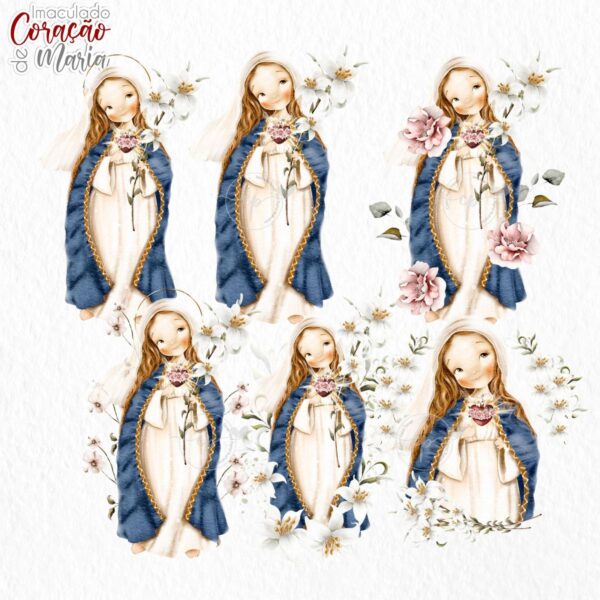 Imaculado Coração de Maria Kit Digital Santinhos em Png