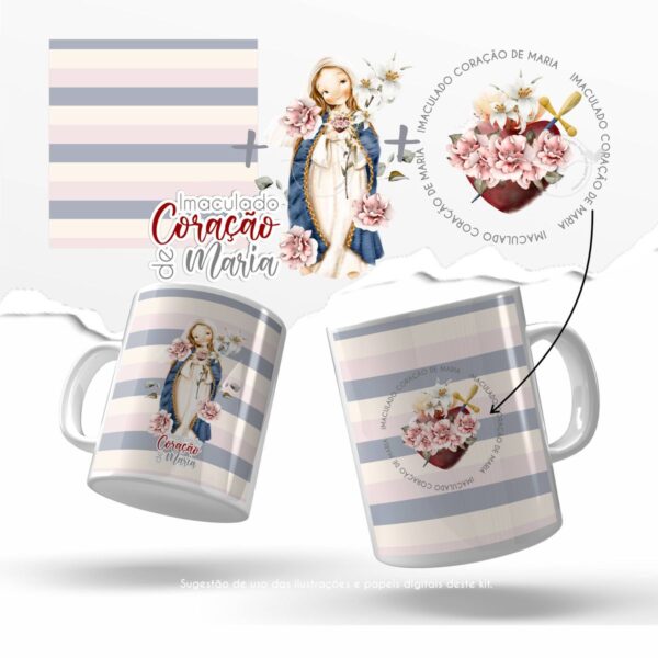Imaculado Coração de Maria Kit Digital Santinhos em Png