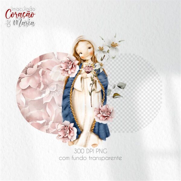 Imaculado Coração de Maria Kit Digital Santinhos em Png