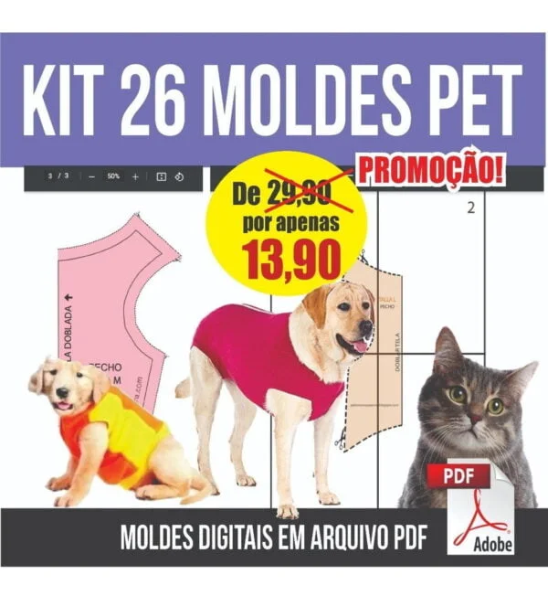 Kit 26 Moldes Pet Cães E Gatos Roupas + Modelagem Cirúrgica
