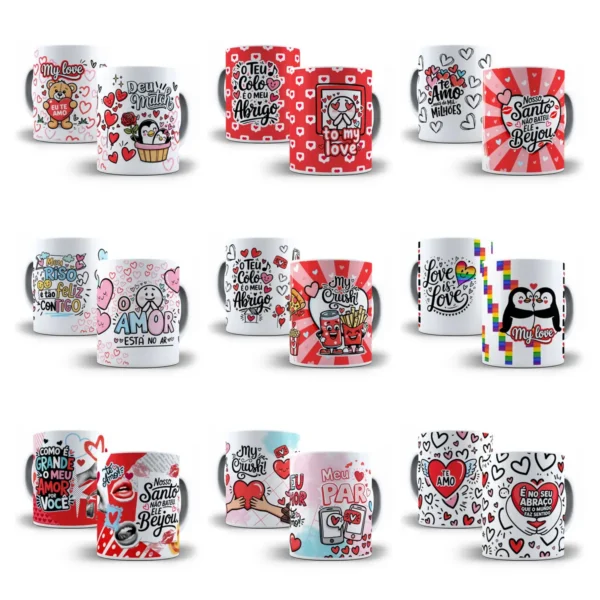 Kit Amor Eterno: 30 Artes para Canecas/Tubolatas em JPG