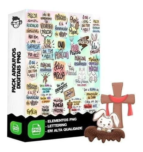 Kit Arquivo Lettering Frases Pascoa Chocolate Coelhinho Png