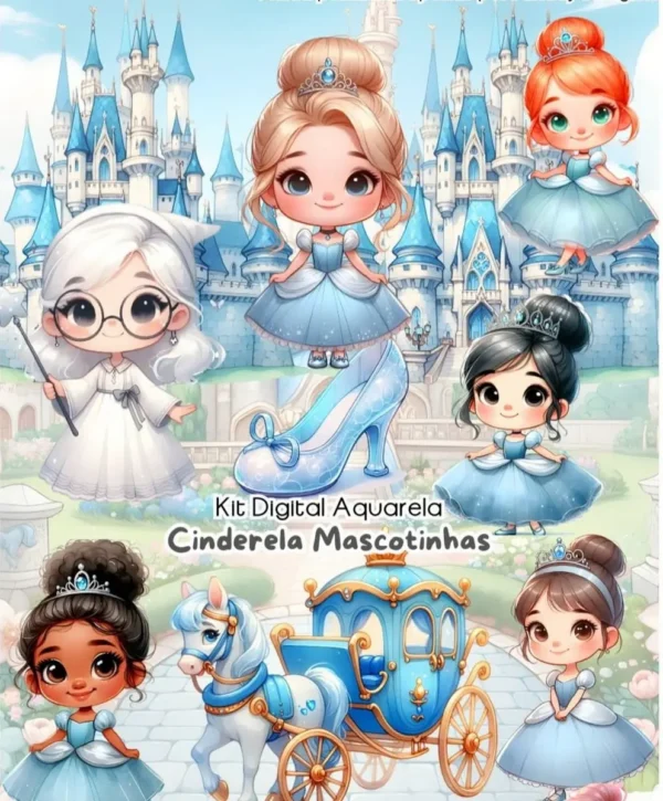 Kit Arte Digital Cinderela com Boneca em PNG