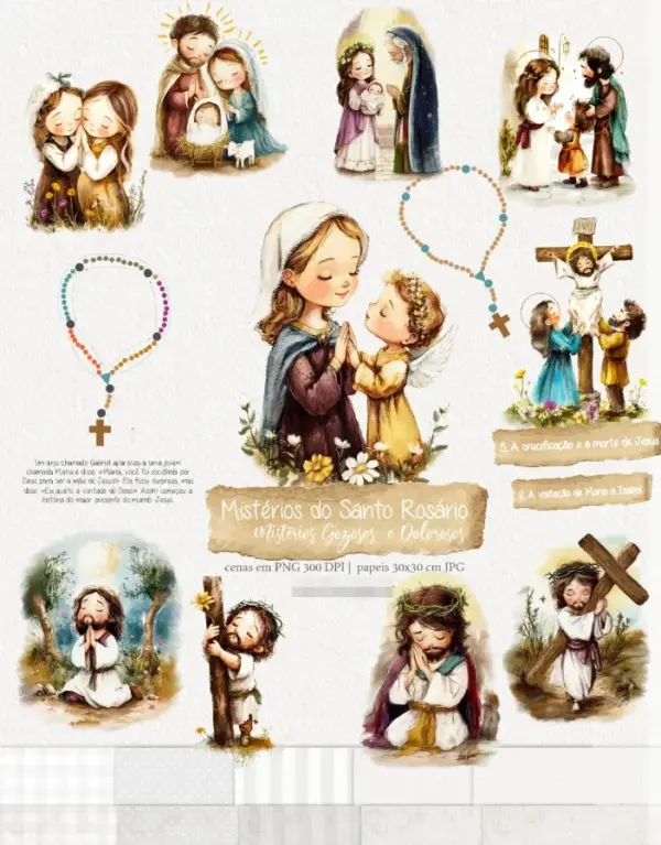 Kit Arte Digital: Mistérios Gozosos e Dolorosos do Rosário