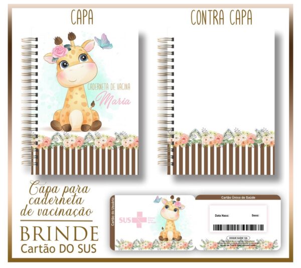 kit capa e cartao sus girafa baby arquivo digital pack capas agendas