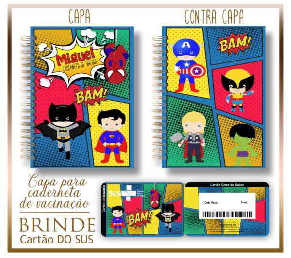 kit capa e cartao sus super herois arquivo digital encadernacao digital