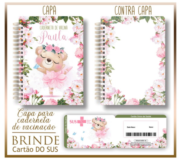 kit capa e cartao sus ursinha bailarina arquivo digital capas para encadernacao