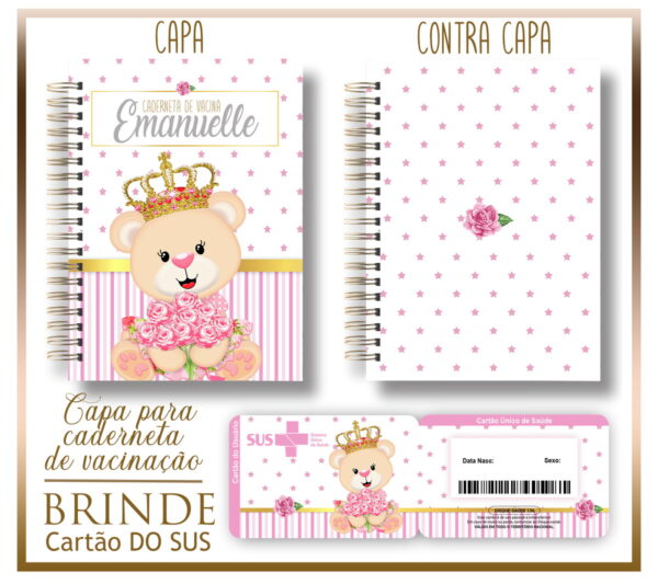 kit capa e cartao sus ursinha princesa arquivo digital pack capas