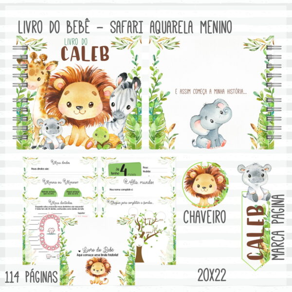 kit completo bebe safari aquarela menino arquivo digital anotacoes