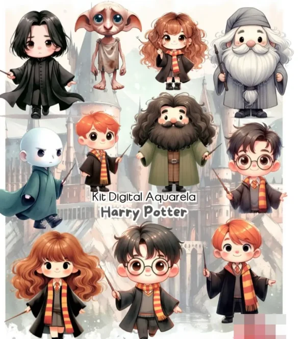 Kit Completo Harry Potter Aquarela para Projetos PNG