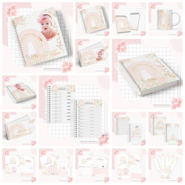 kit completo maternidade arco iris menina arquivo digital menina