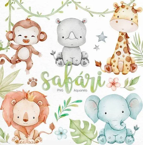 Kit Completo Safari Aquarela em PNG para Personalizados